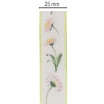 Artikel Presentband med Bellis blommönster för hantverk och förpackning, 25 mm x 20 m