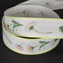 Artikel Presentband med Bellis blommönster för hantverk och förpackning, 25 mm x 20 m