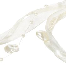 Artikel Dekorativt band, krämfärgat, hjärtan, pärlor, bröllopsdekoration, 10mm, 5m