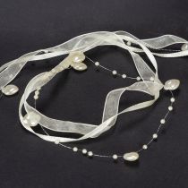 Artikel Dekorativt band, krämfärgat, hjärtan, pärlor, bröllopsdekoration, 10mm, 5m