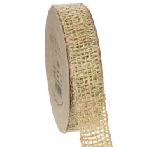 Artikel Dekorativt band av grönt jute, naturligt, 25 mm brett, 10 m längd