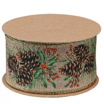 Artikel Dekorationsband Julkottar brett presentband natur 60mm 10m