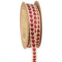 Artikel Dekorationsband med röda hjärtan presentband beige 10mm 15m