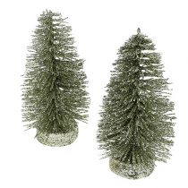 Dekorativa träd glittrade silver, ljusgröna H14cm 4st