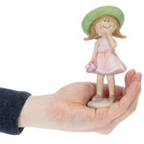 Artikel Dekorativa figurer av flickor med hattar, rosa och gröna, 6,5x5,5x14,5 cm, 2 stycken