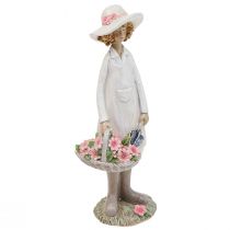 Artikel Dekorativa figurer trädgårdsmästare dekoration kvinna med blommor vit rosa H21cm