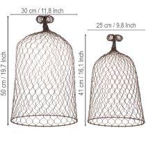 Artikel Dekorativ metallklocka, klätterhjälp, ståltrådshuv, brun, rostfri yta, H50/41cm Ø30/25cm, set om 2