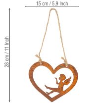Artikel Dekorativa hängande metalldekorationer, rostig yta, hjärtformad ängeldesign, Ø15 cm, 6 stycken