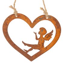 Artikel Dekorativa hängande metalldekorationer, rostig yta, hjärtformad ängeldesign, Ø15 cm, 6 stycken