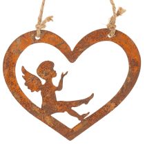 Artikel Dekorativa hängande metalldekorationer, rostig yta, hjärtformad ängeldesign, Ø15 cm, 6 stycken