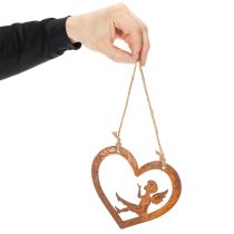 Artikel Dekorativa hängande metalldekorationer, rostig yta, hjärtformad ängeldesign, Ø15 cm, 6 stycken