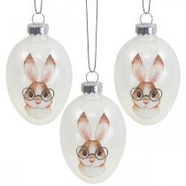 Artikel Deco hängare glas deco ägg kanin med glasögon glitter 5x8cm 6st