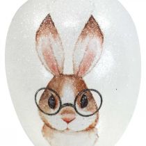 Deco hängare glas deco ägg kanin med glasögon glitter 5x8cm 6st