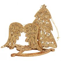 Artikel Deco hängare trä guld glitter julgransdekoration 10cm 6st