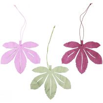 Deco hängare trä höstlöv rosa lila grön 12x10cm 12st