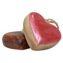 Artikel Dekorativ hängare trä trä hjärtan dekoration rosa glänsande 6cm 8 st