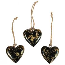 Dekorativ hängare trä trä hjärtan dekoration naturligt svart guld 6cm 8st