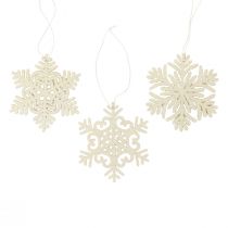 Deco hängare trä snöflingor deco vit glitter Ø10cm 12st