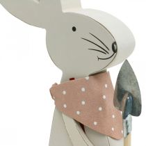 Dekorativ kanin med spade, kaninpojke, påskdekoration, träkanin, påskkanin