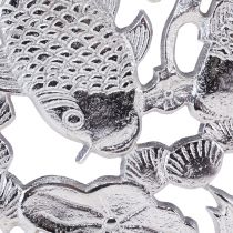 Artikel Dekorativ ring metall träbotten silver lotus koi dekoration Ø32cm