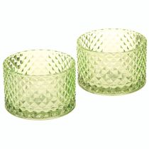 Artikel Dekorativ skål värmeljushållare i glas grön retro Ø10,5cm 2st