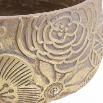 Artikel Dekorativ skål keramik guldblommor brun Ø23,5cm H11,5cm