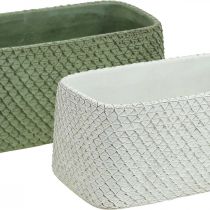 Dekorativ skål keramik grön vit reliefnät 23x12,5cm H11cm 2st