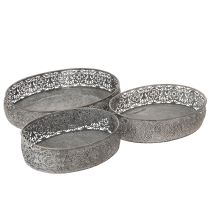 Artikel Dekorativ skål i metall ovalt mönster grå 25,5/29/34,5 cm set om 3