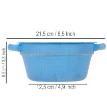 Artikel Dekorativ skål/planter, blå metall, shabby chic-inredning, Ø17 cm, H8,5 cm