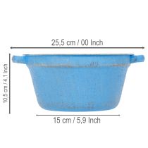 Artikel Dekorativ skål/planter, blå metall, shabby chic-inredning, Ø21 cm, H10,5 cm