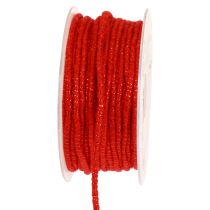 Ulltråd med trådfiltsnöre glimmerröd Ø5mm 33m