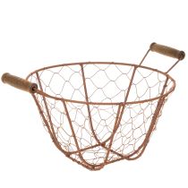 Artikel Vintage rund trådkorg med trähandtag, metallkorg, rostfri yta, Ø22 cm
