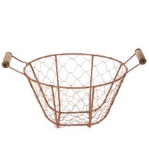 Artikel Vintage rund trådkorg med trähandtag, metallkorg, rostfri yta, Ø22 cm