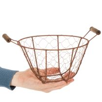 Artikel Vintage rund trådkorg med trähandtag, metallkorg, rostfri yta, Ø22 cm