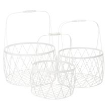 Artikel Trådkorg med handtag, vit metall, Ø25/30/35cm, set om 3