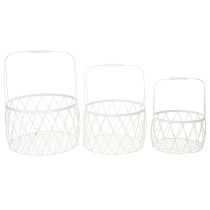 Artikel Trådkorg med handtag, vit metall, Ø25/30/35cm, set om 3