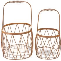 Artikel Oval trådkorg med handtag, trädgårdsdekoration, rostfärgad, 30/25 cm, set om 2
