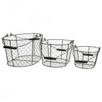 Trådkorg med handtag svart metall 35/31/27cm set om 3