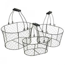 Trådkorg med handtag svart metall 35/31/27cm set om 3