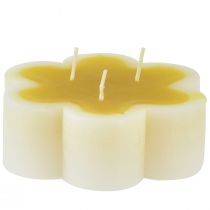 Artikel Tre-vekar ljus dekorativt blomljus gul vit Ø11,5cm H4cm