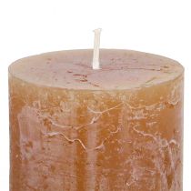 Artikel Enfärgade blockljus, karamell, 50x100mm, set om 4, lång brinntid