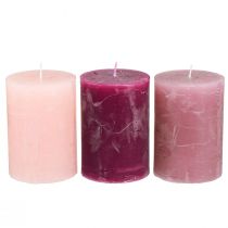Artikel Enfärgade ljus pelare rosa bär 70x100mm 12 st