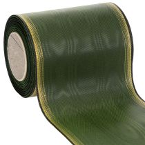 Artikel Elegant mörkgrönt moiréband med krans, 125 mm med guldfärgad pärlkant, sorgband, bröllopsdekoration, rosettband