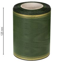 Artikel Elegant mörkgrönt moiréband med krans, 125 mm med guldfärgad pärlkant, sorgband, bröllopsdekoration, rosettband