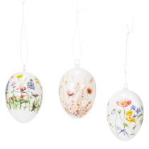 Artikel Påskägg med vår- och blommotiv, högkvalitativ påskdekoration, 6 cm, 6 stycken