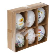 Artikel Påskägg med vår- och blommotiv, högkvalitativ påskdekoration, 6 cm, 6 stycken