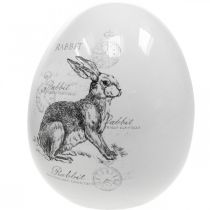 Keramikägg, påskdekoration, påskägg med kaniner vit, svart Ø10cm H12cm set om 2