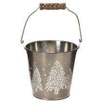 Artikel Dekorativ hink med granar och trähandtag, 13 cm