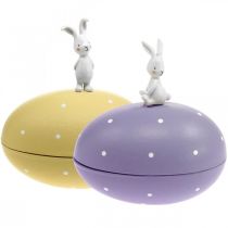 Kanin på ägg, dekorativt ägg att fylla, påsk, dekorationslåda gul, lila H17/16cm L15cm set om 2