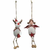 Artikel Julfigurer ängel och ren för att hänga vit, röd Ø4,7cm H20 / 18cm 2st